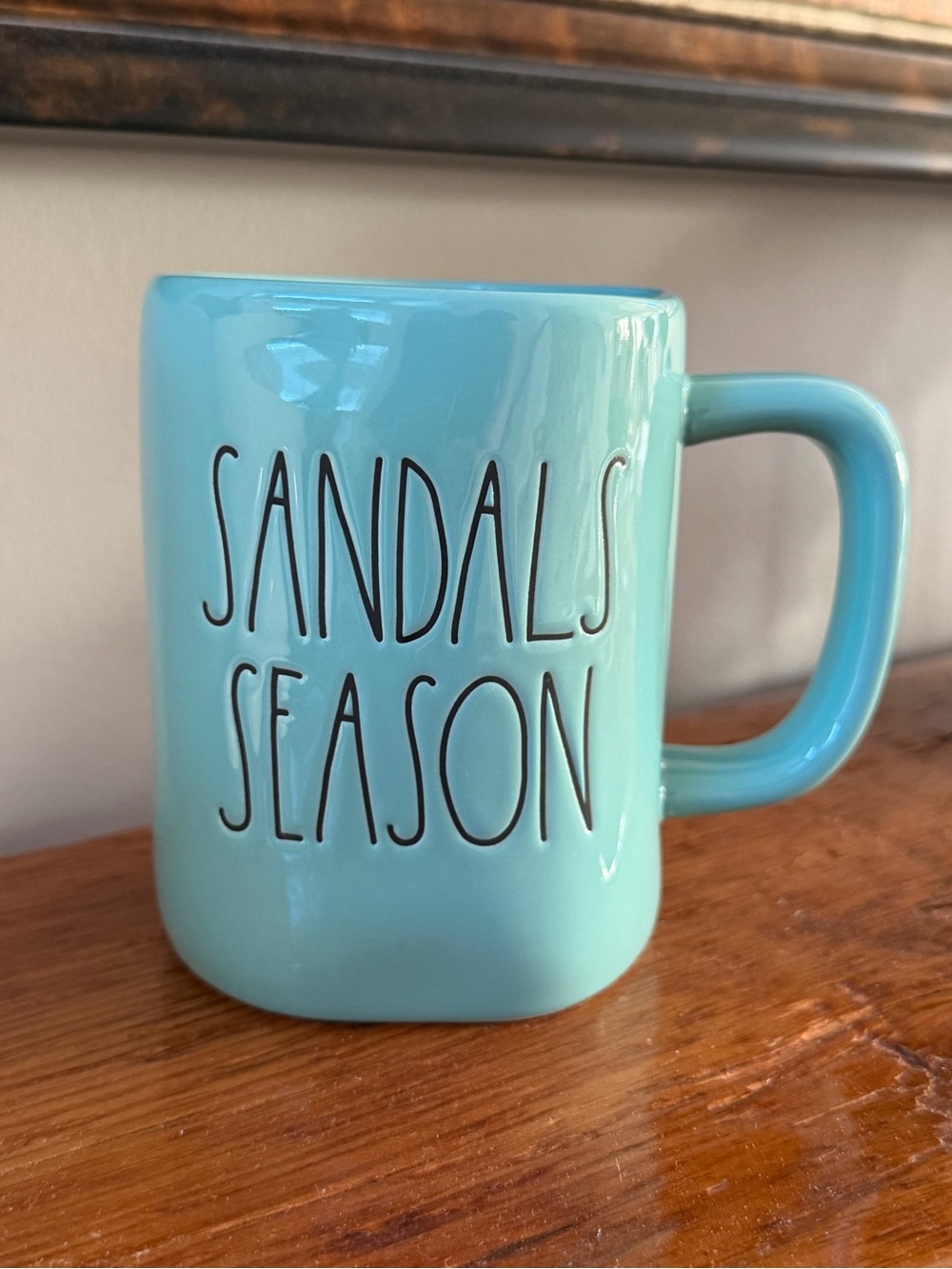 Rae Dunn SANDALS SEASON Collectible Mug Blue Aqua Turquoise Coffee Tea Cup